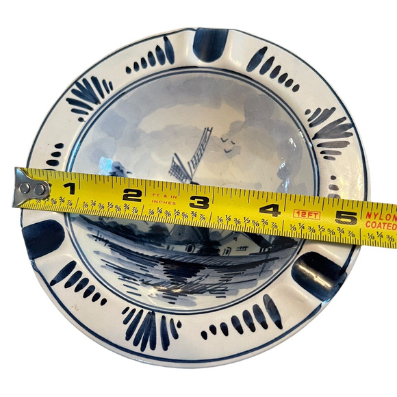 Dutch Windmill Farm Ashtray Delft Blue Hand Painted Vintage Holland Netherlands - Picture 4 of 4